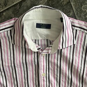 TED BAKER London Archive French Cuff Men's Pink & Black Striped Shirt Preppy